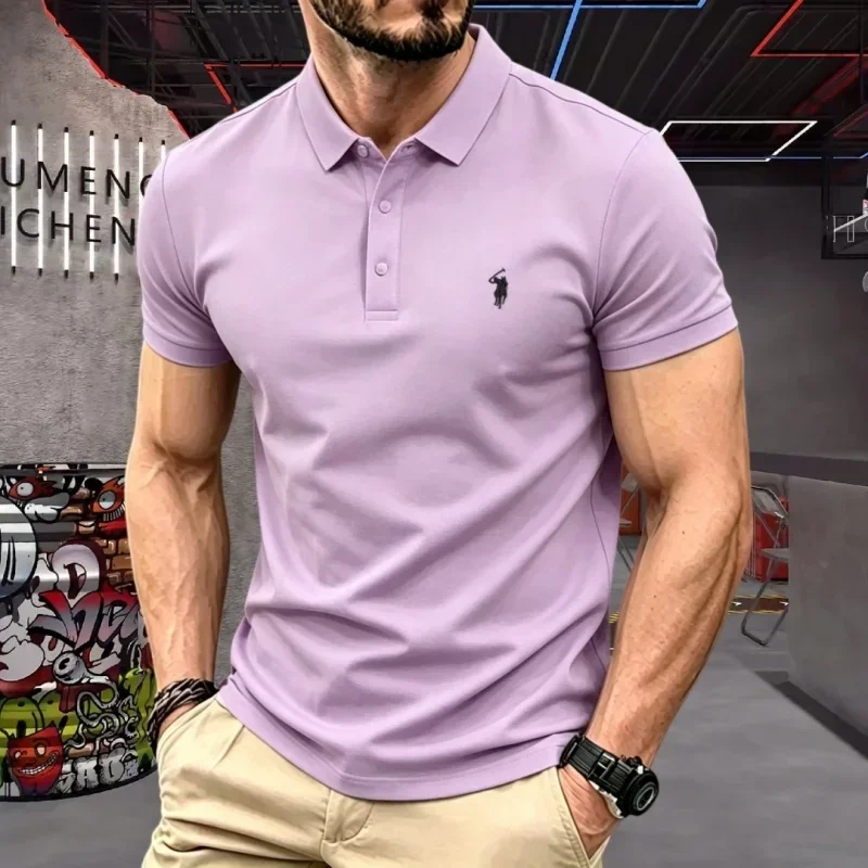 100% reine Baumwolle, hochwertiges Marken-Herren-Poloshirt mit kurzen Ärmeln, Sommer 2026, luxuriöses Mode-Golf-Oberteil mit Pony-Stickerei, lässiges T-Shirt – Detail 4