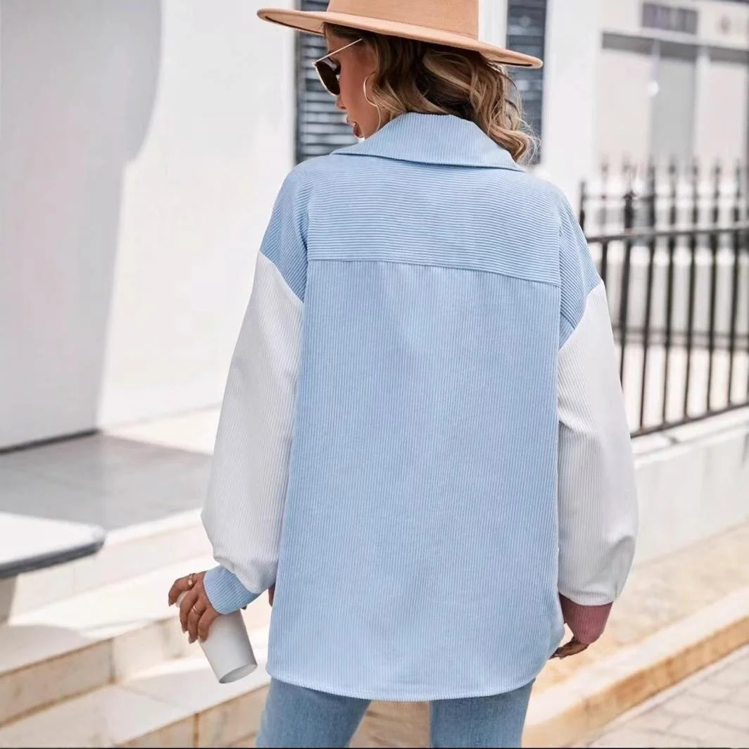 Tiktok عبر الحدود 2025 الخريف طويل Sve لون نقي سروال قصير irt مع رقعة كيت للنساء ملابس غير رسمية أنيقة