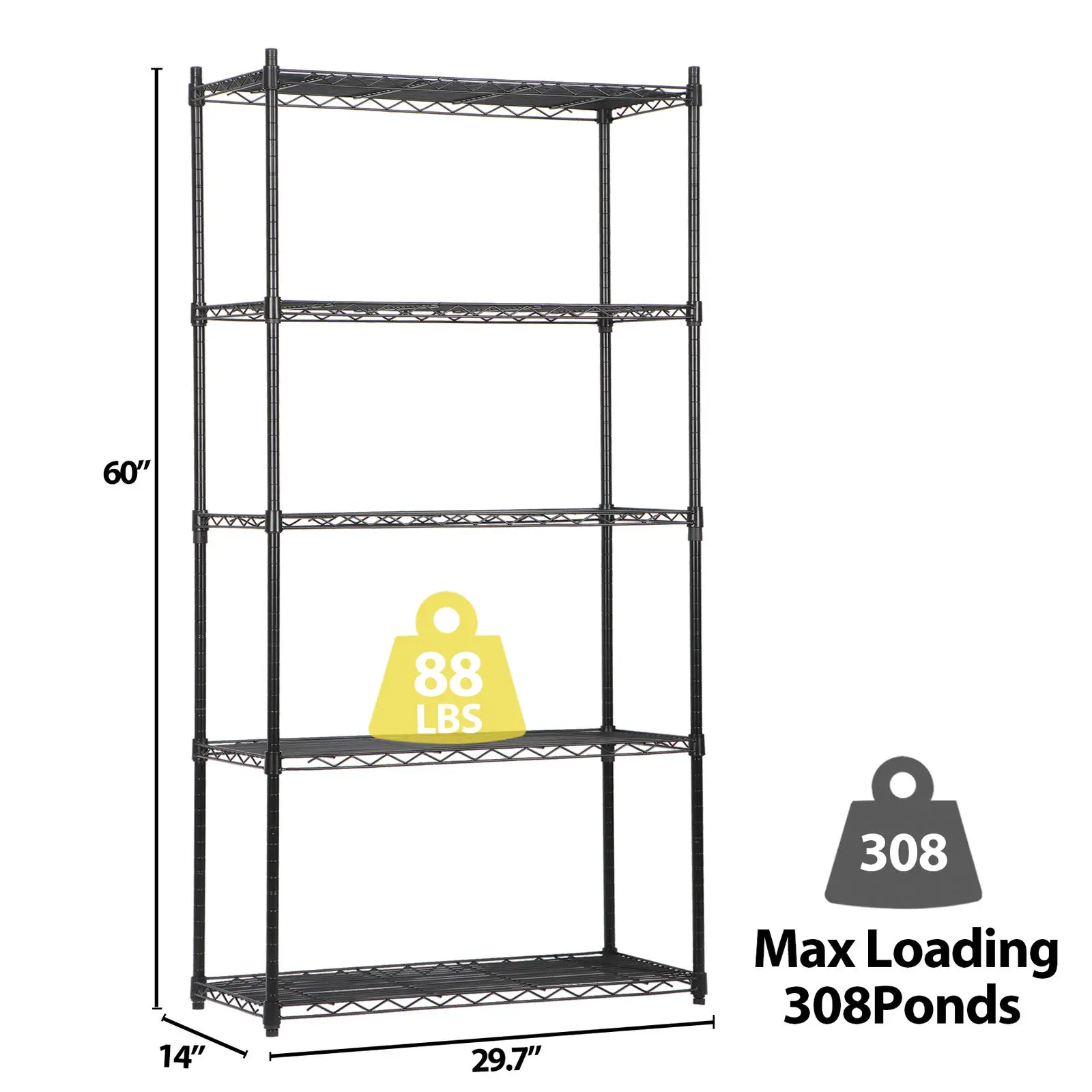 

5-Tier Wire Shelves Unit Rack Storage Large Space Organizer Garage Shelf Black