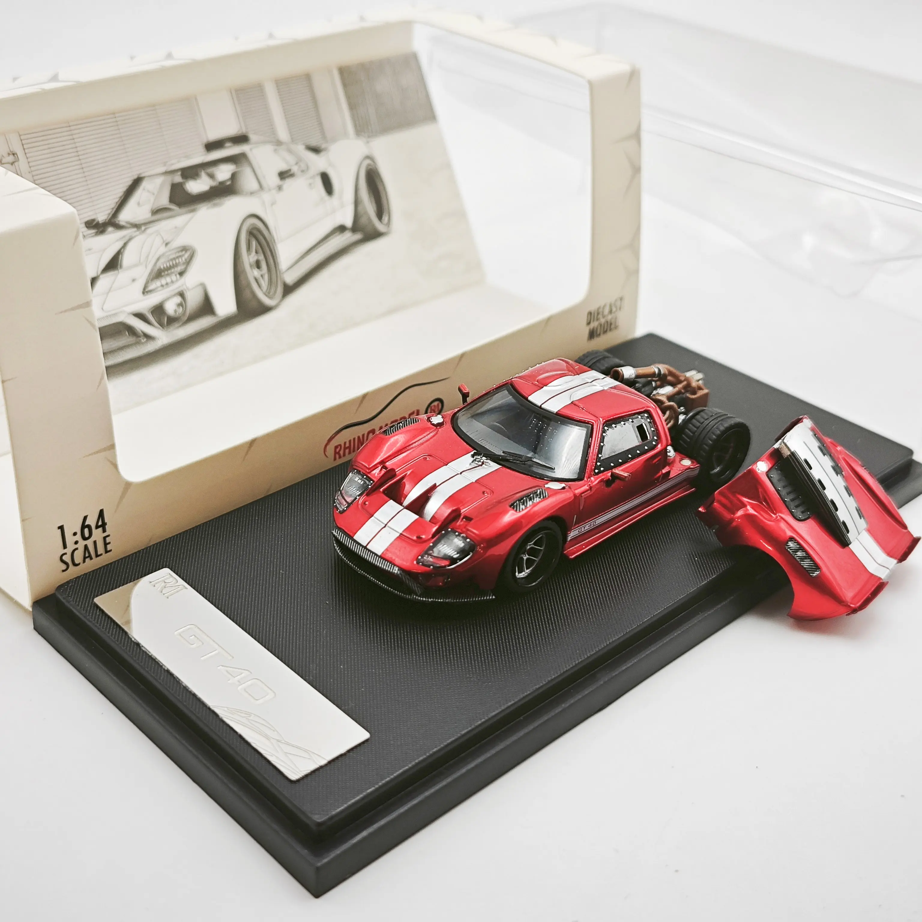 RM Rhino 1:64 GT40 capó de motor magnético modelo de coche de aleación fundida