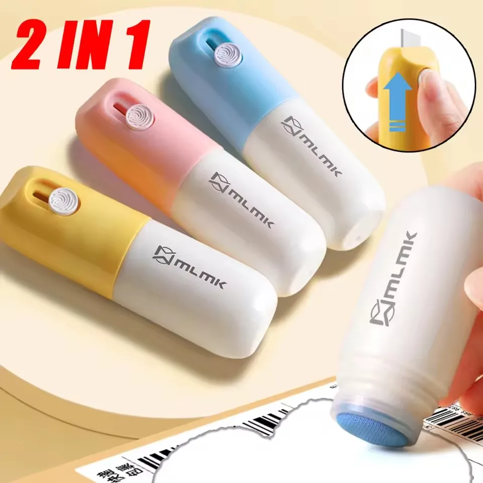Líquido corrector de papel térmico 2 en 1 con cuchillo de desempaquetado, papel térmico duradero, protección de identidad de datos, borrador de líquido, abridor de cajas