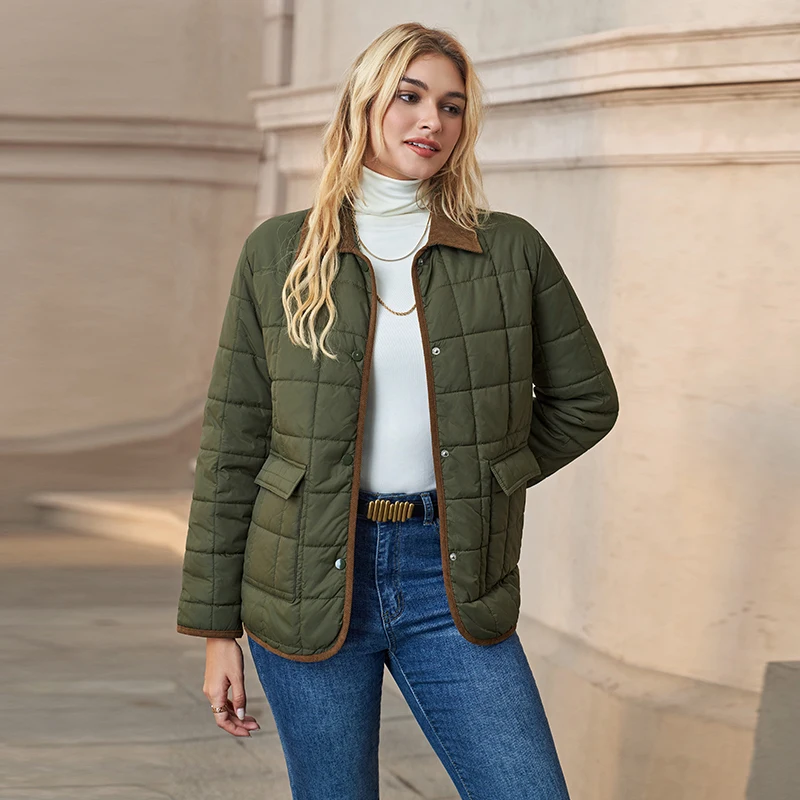 

Autumn Winter Quilted Jacket Single Breasted Coat Women Fashion Warm Long Sleeve Casual Loose Cotton-padded Jackects Outerwear