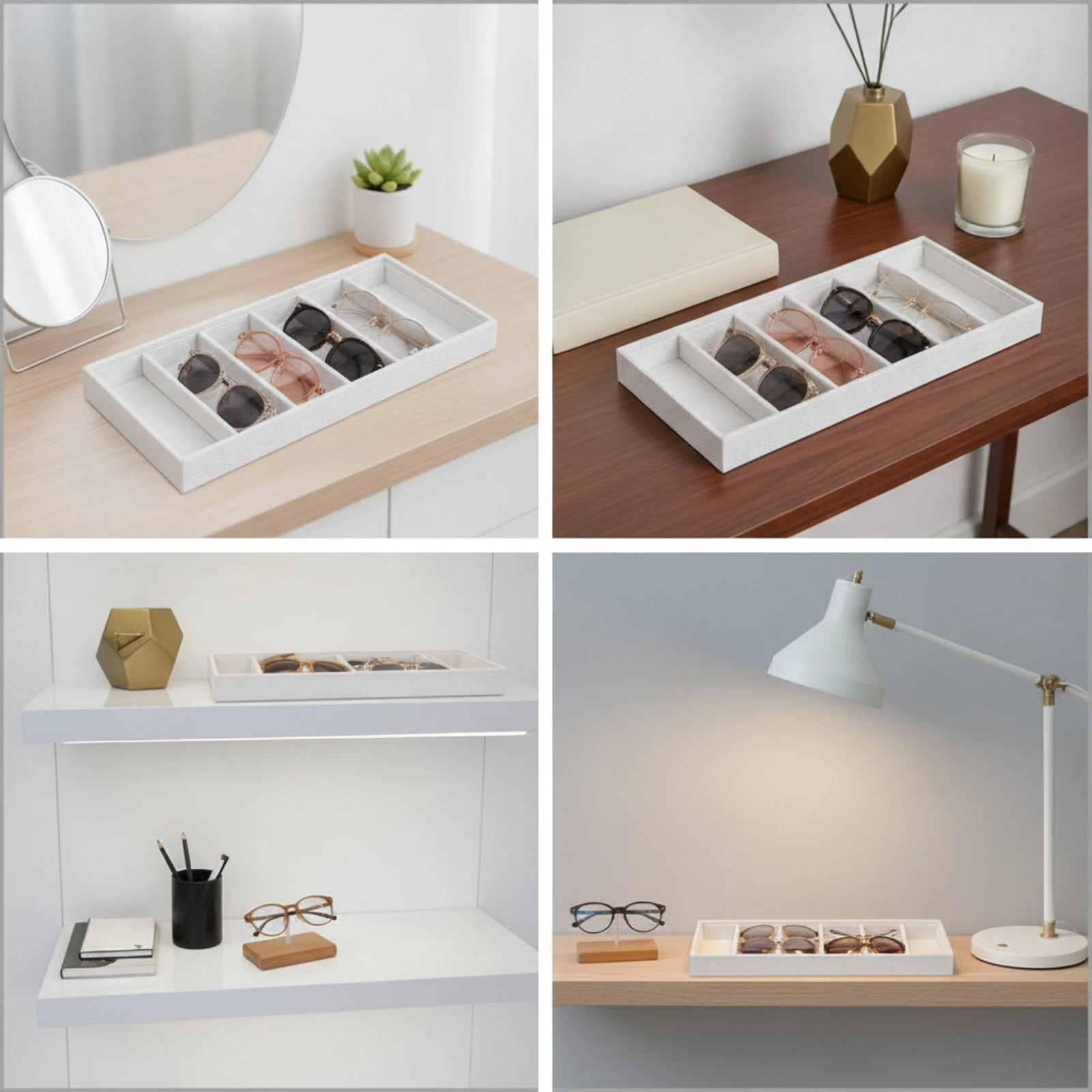 Eyewear Tray with 6 Compartments Countertop Sunglass Display Tray Organizador Para Gafas De Sol Low-Profile Portagafas Padded