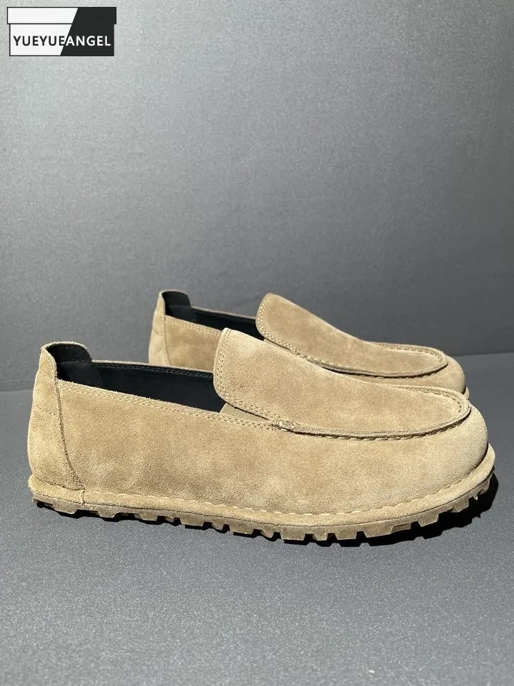 

Outside Retro Casual Men Ventilate Slip On Thick Platform Cow Suede Leather Skateboard Shoes Joggers Male Comfortable Sneakers