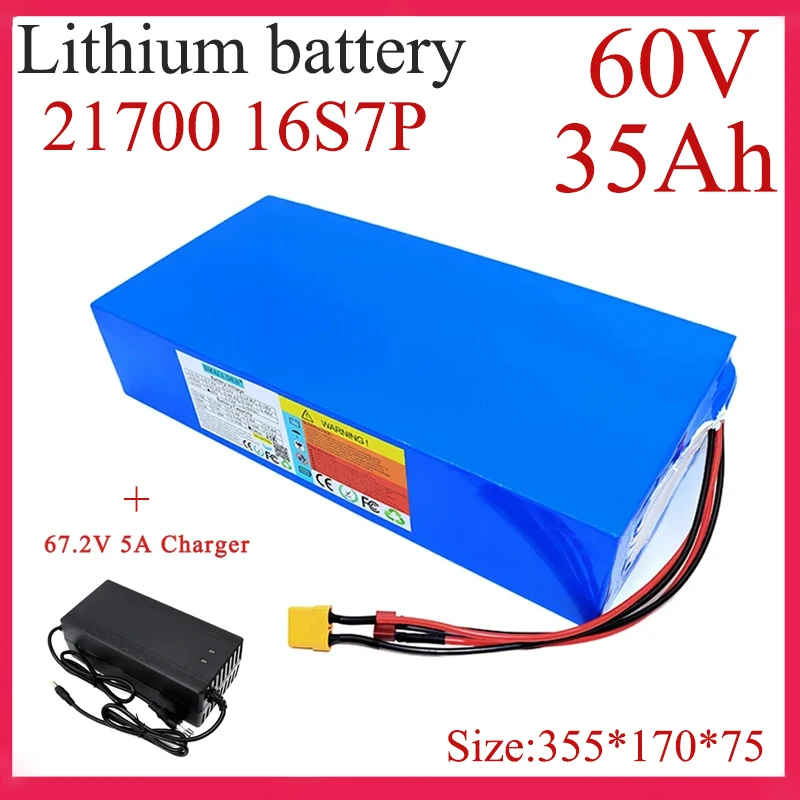 New 60V 35Ah ebike battery 21700 16S7P 2500W High power  67.2 V Lithium Battery Camping travel spare high quality Charger 5A