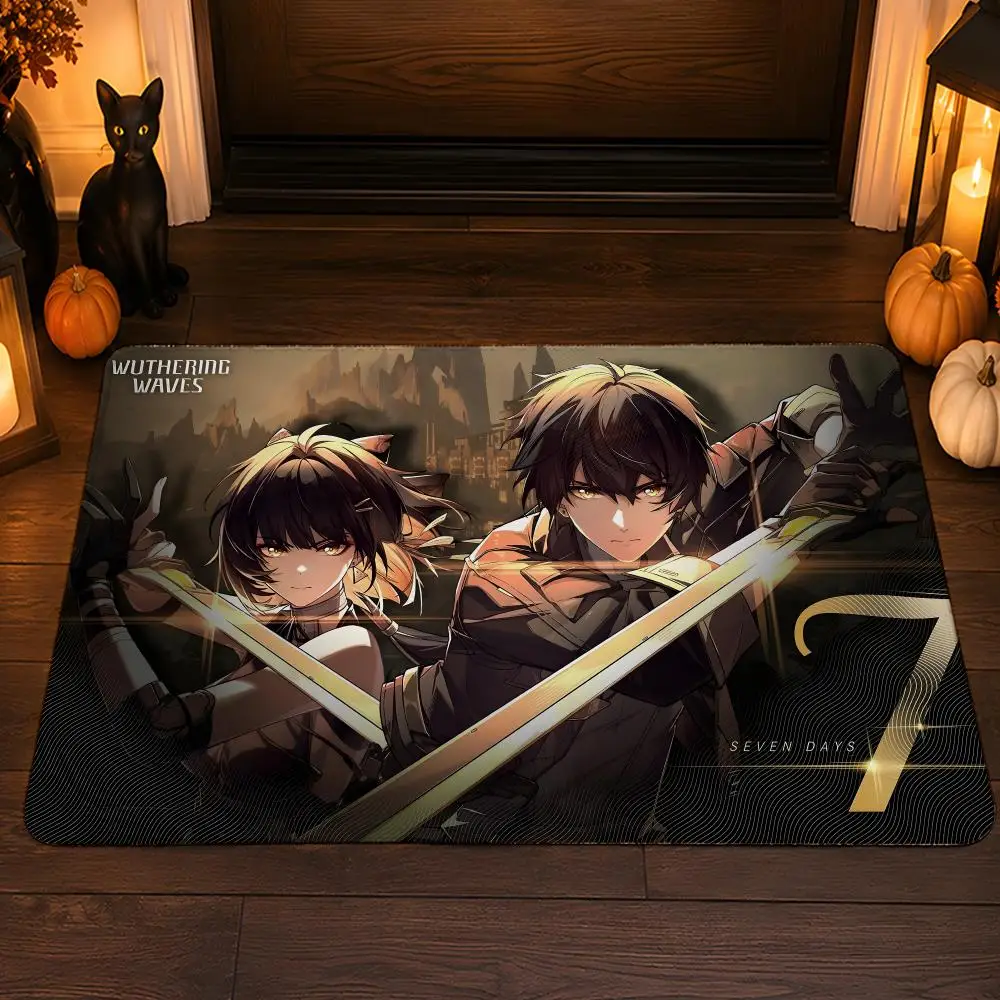 Game W-Wuthering Waves Floor Mat Flannel Rug Soft Non Slip Washable Door Mat For Bathroom Bedroom Kitchen Home Decor