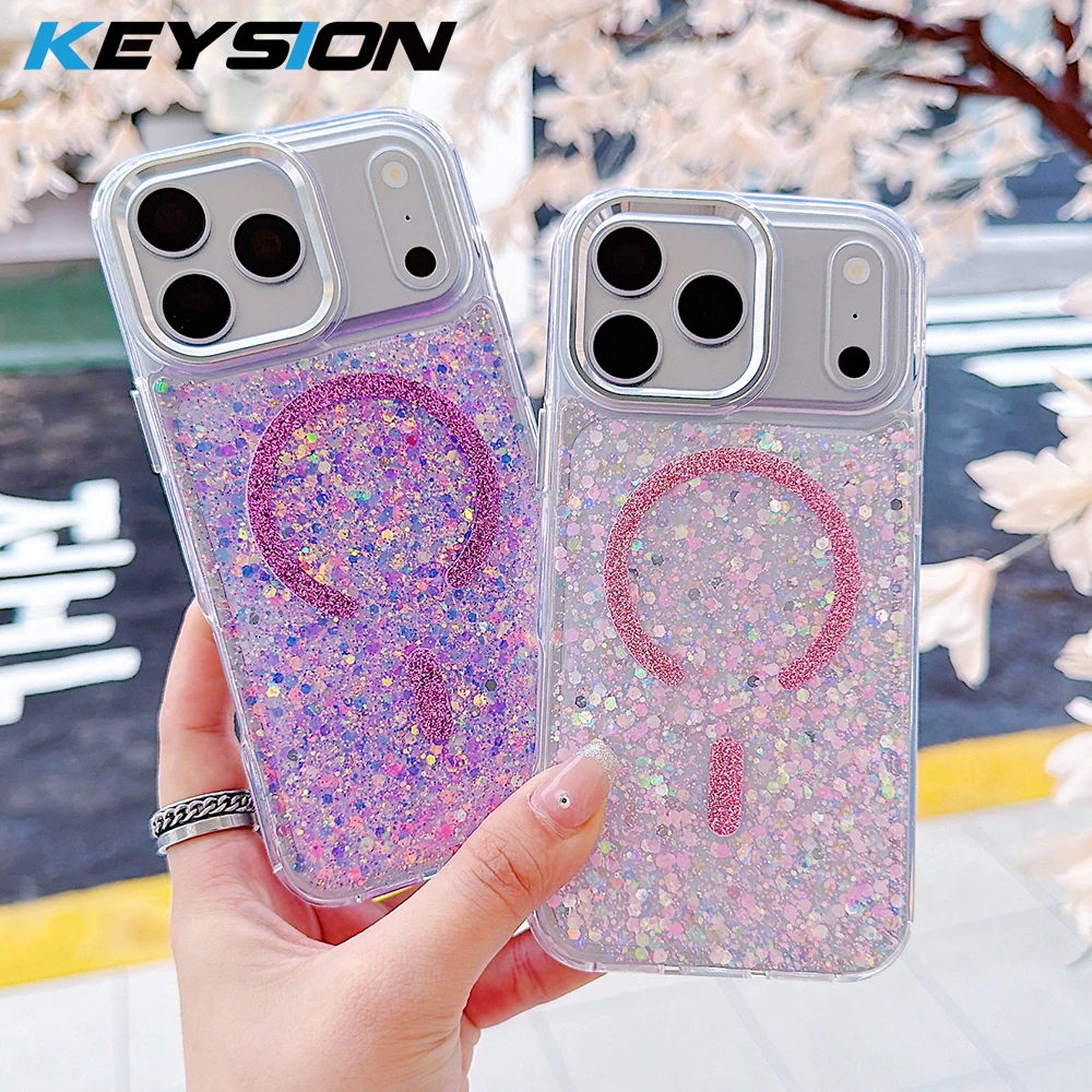 KEYSION Luxus Glitzer Magnetische Handyhülle für MagSafe für iPhone 17 Pro Max Weiche TPU+PC Stoßfeste Rückabdeckung für iPhone 17 Air