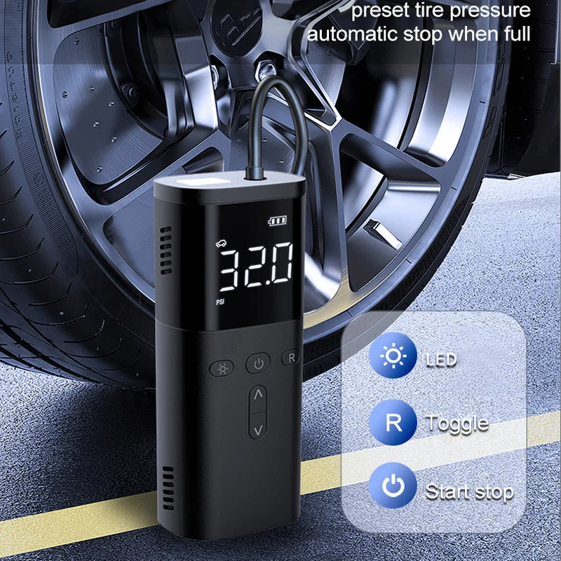 

Portable Wireless Car Tire Inflator Rechargeable Mini Electric Air Compressor with LED Light for Emergency Use