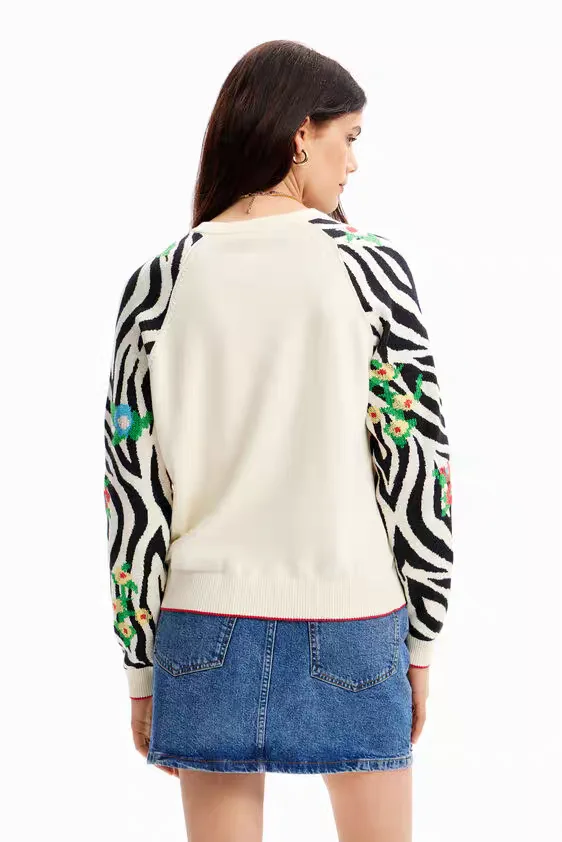 New Spanish color-blocking and patchwork round-neck knitted sweater for foreign trade original order