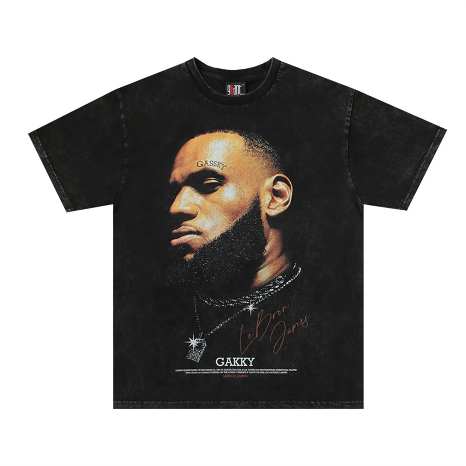 

2026 Lebron Basketball James 23 Big Head Portrait Print High-Street Casual Oversized Full Cotton Quality T-Shirt Tops For Men