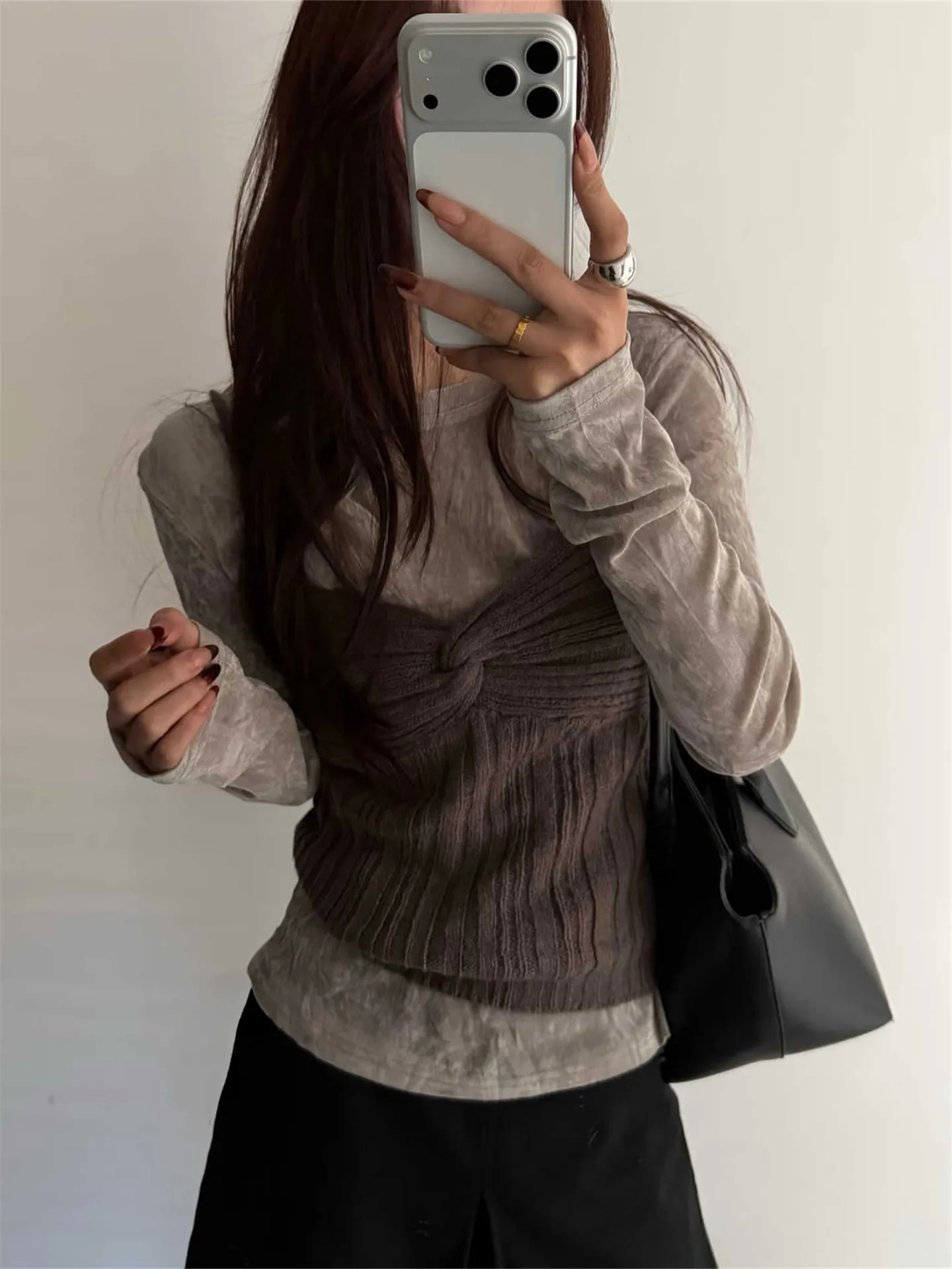 

Vintage Feel Women's Knot Waist Vest Set Sli Two-Piece Suit Spring New Pure Color Base irt Casual Faion Ensemble
