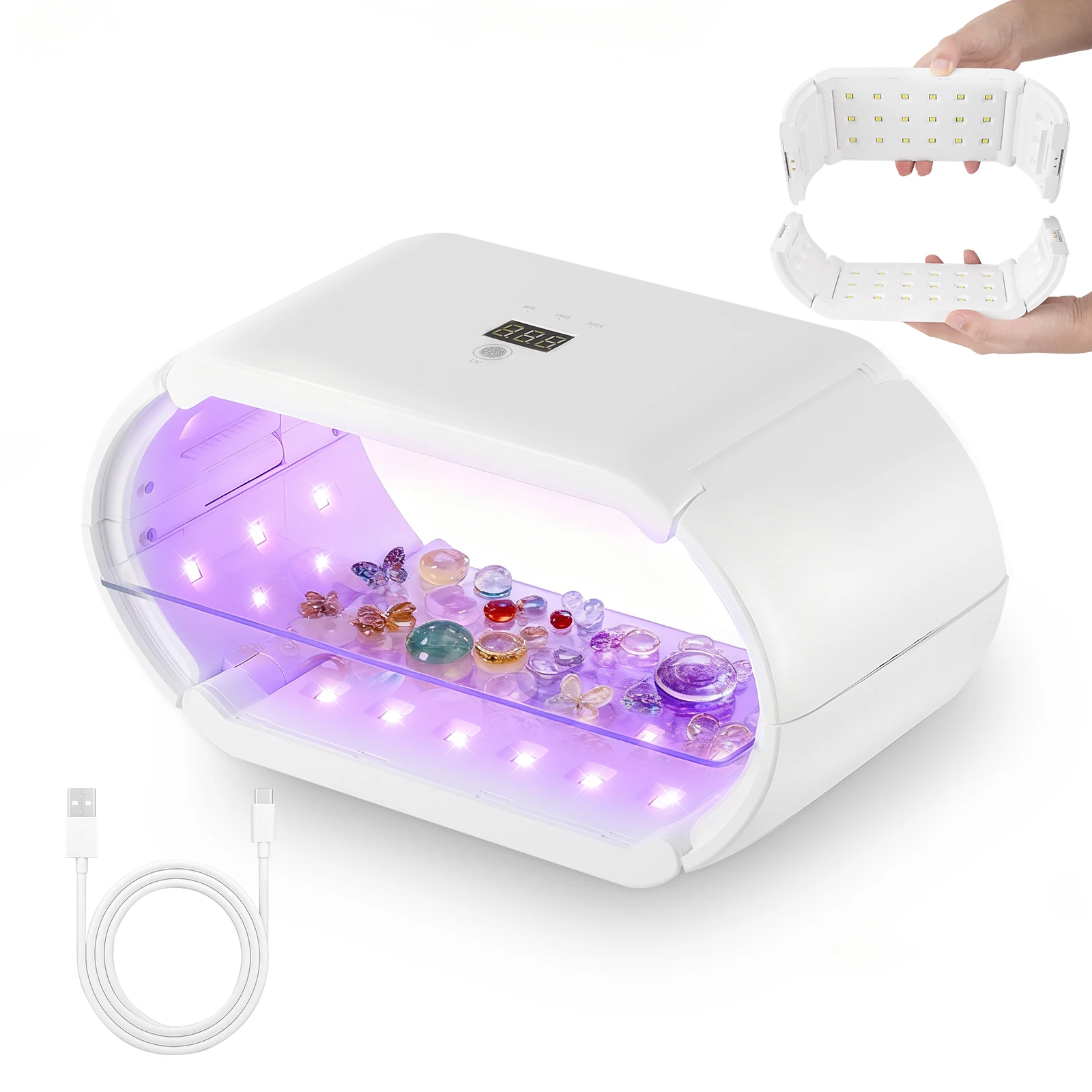 UV Light for Resin, Double-Sided UV Resin Curing Lamp with 48 LED Beads 4 Timer Foldable for Molds, Jewelry Making, DIY Crafts