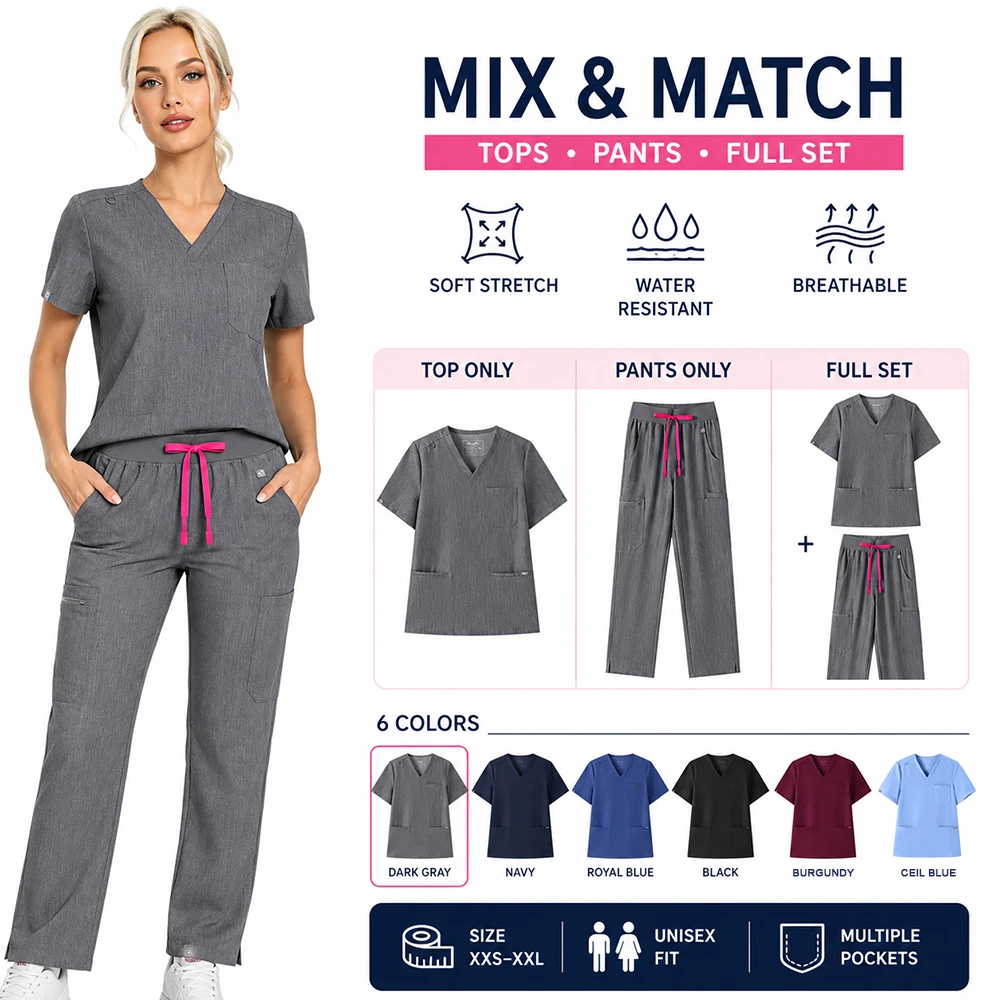 KUNGFU SCRUBS Women Nurse Scrubs Medical Uniform Top Antibacterial Soft Wrinkle-resistant Waterproof T-shirt Pencil Pants - view 3