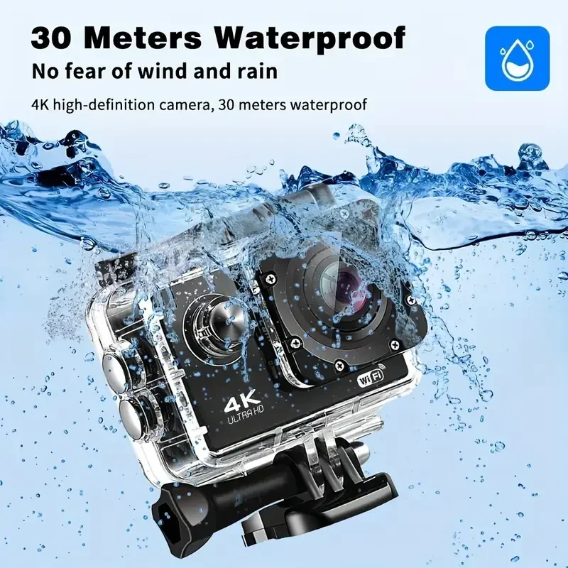 Ultra HD Action Camera - Waterproof 4K WiFi Sports Camera with 2.0 Inch Screen for Helmet and Underwater Use 170D Wide Angle