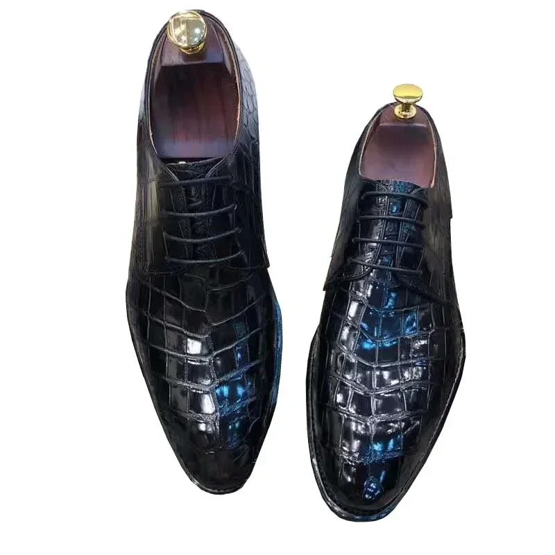 

chue new men dress formal shoes crocodile shoes men male lace-up real leather sole