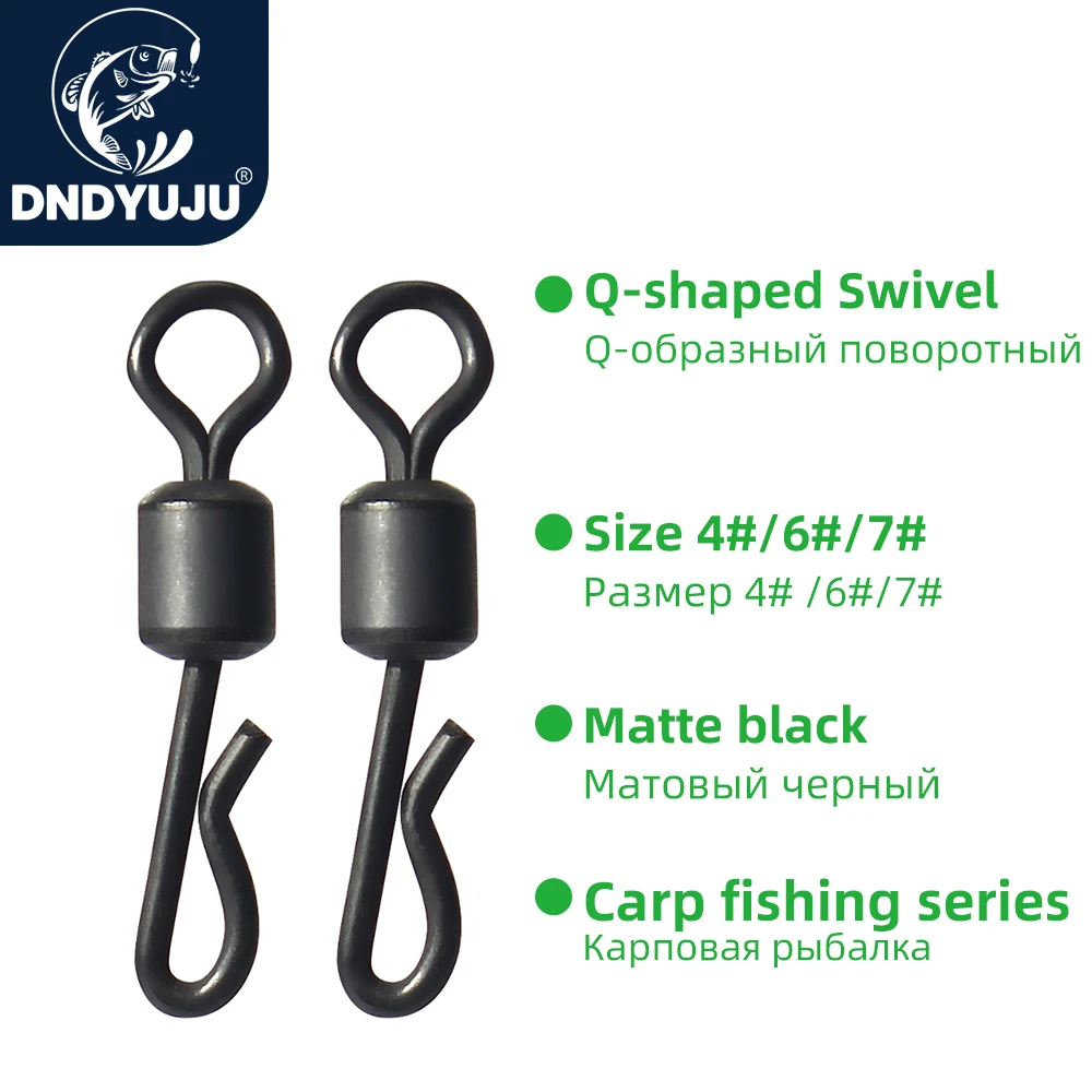 DNDYUJU Fishing Connector Matte Black Rolling Quick Change Swivels Carp Rigs Long Body Q-shaped Snap Carp Fishing Accessories