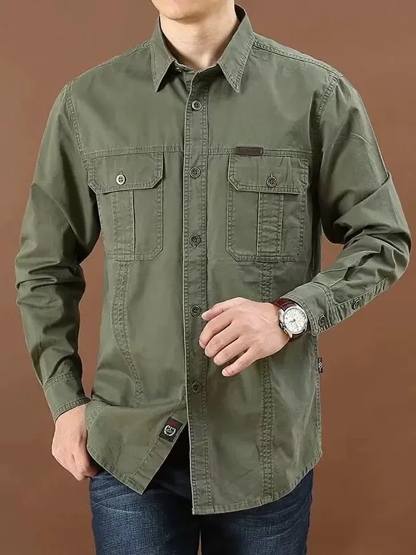 Men's Long Sleeve Loose Fit Thin Workwear Shirt Casual Business Fashion Spring Autumn Winter Trendy Clothing Outdoor Wear