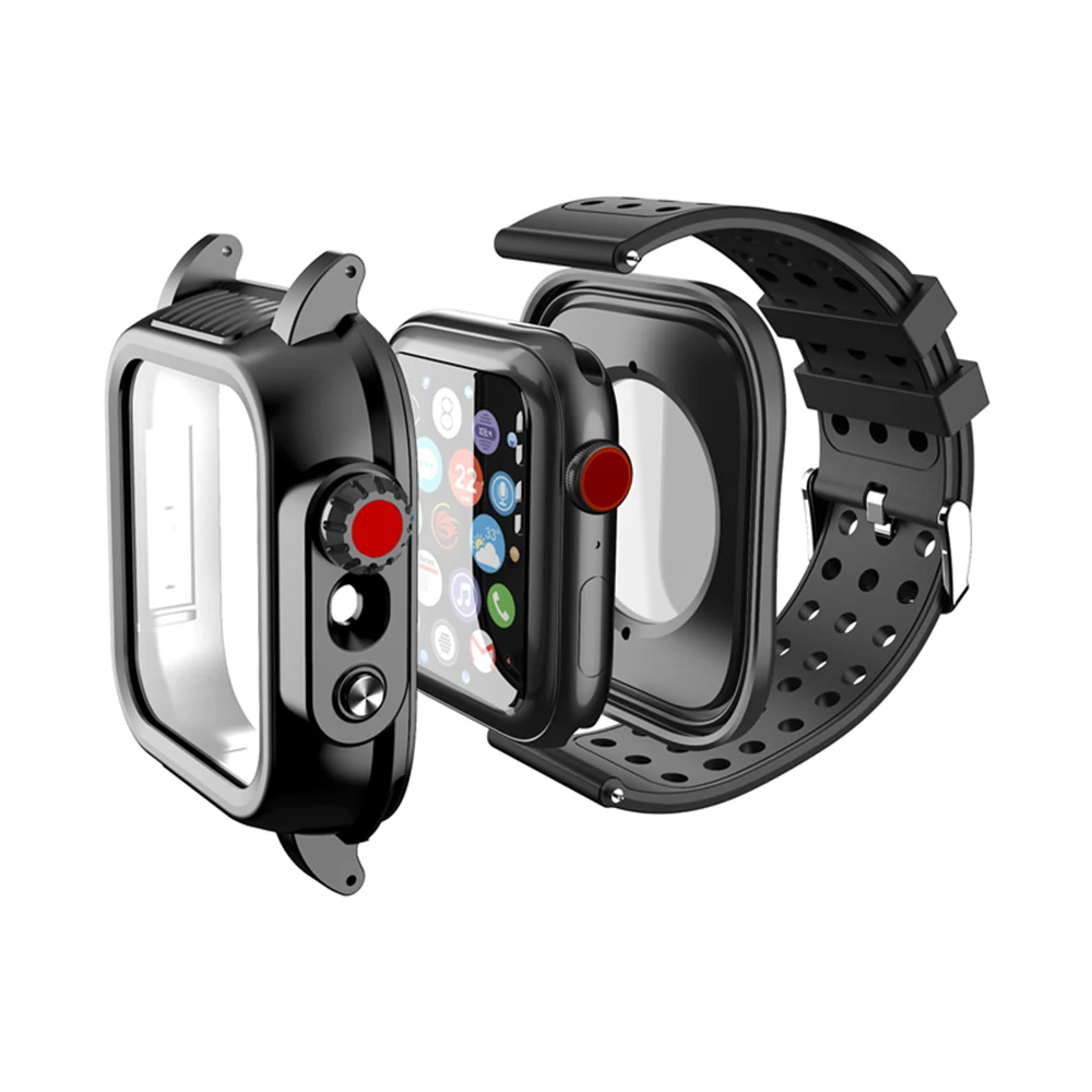 Silicone Case+Strap For Apple Watch band 44mm 40mm 38mm 42mm Sport IP68 Waterproof Wristband iWatch serie 3 2 1 4 5 6 SE cover