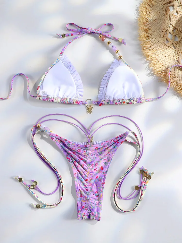 مثير مثلث ميني بيكيني مجموعات مايكرو سيور ملابس السباحة طقم سباحة حريمي Biquini ضمادة بحر طباعة ملابس السباحة ثونغ بيكيني #2