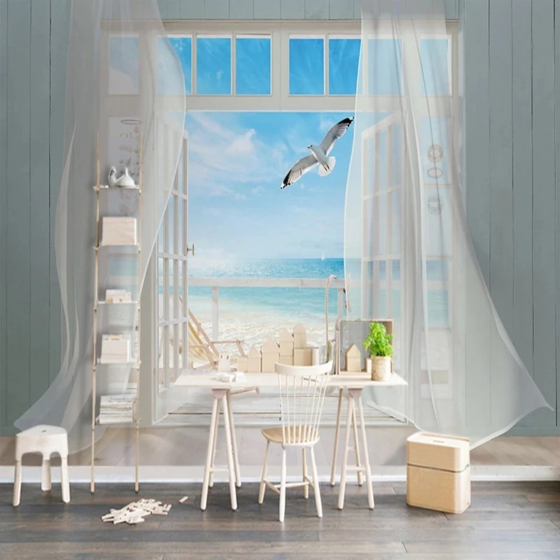 Custom Photo Wallpaper 3D Window Seaside Landscape Mural Home Decor Living room sofa TV background wall bedroom restaurant Hotel