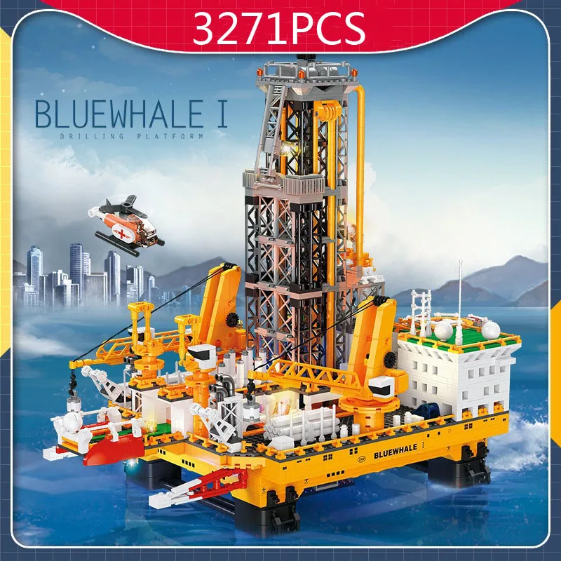 Creative City Architecture offshore Oil Well Moc Building Block With Light Figures Construction Bricks Toy Collection For Gift