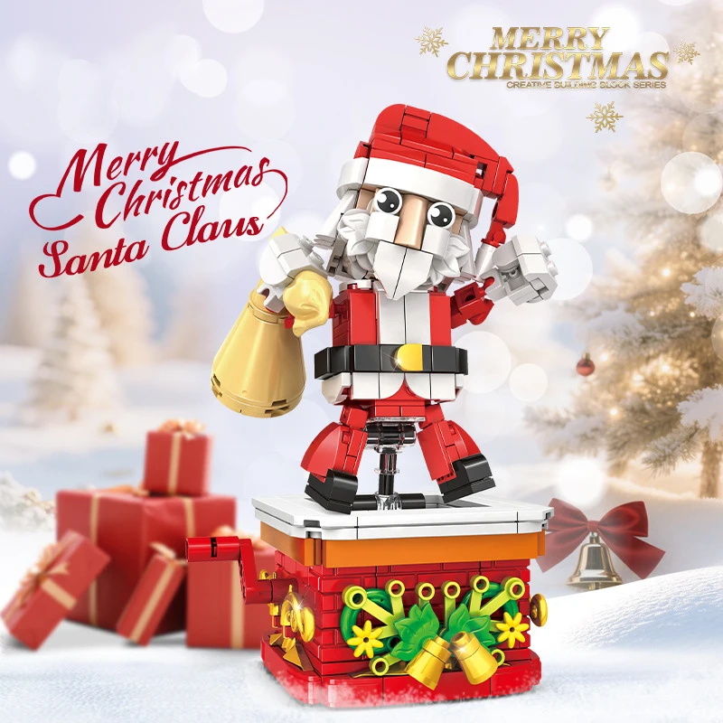 Santa Claus Christmas Gifts Micro Building Block Series 3D 360 Degree Rotate Puzzle Assemble Bricks Table Decoration Toys Kids