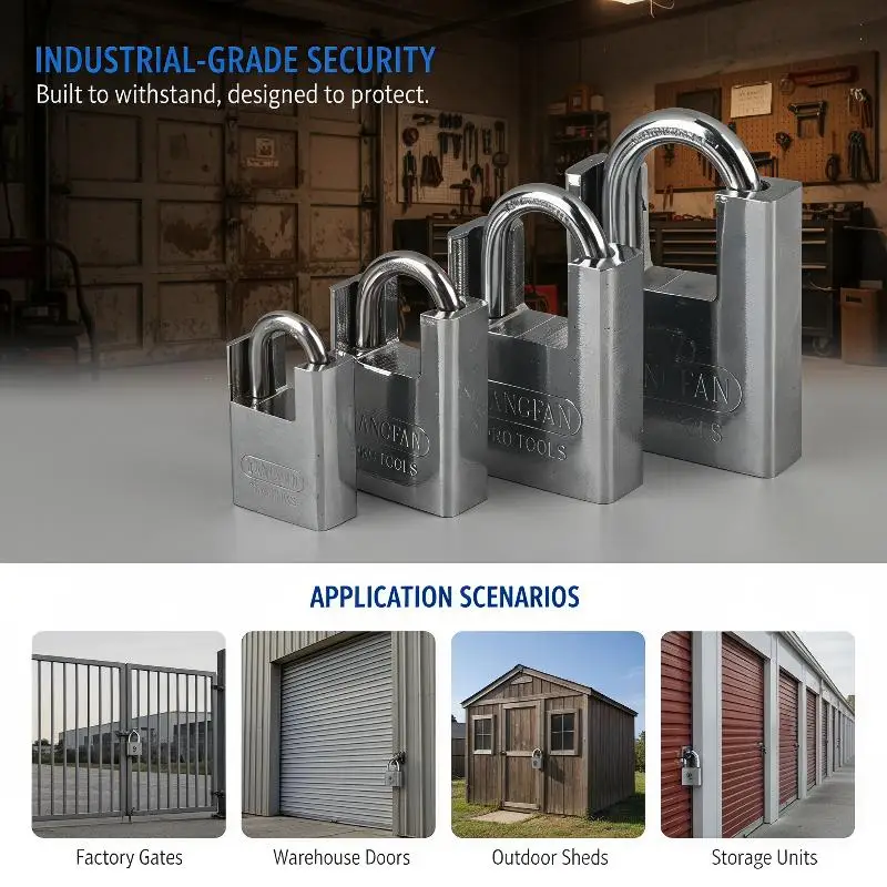 1 Set Heavy Duty Stainless Steel Padlock Anti Cut Hardened Shackle 3 Keys For Garage Gate Shed Warehouse Outdoor Security