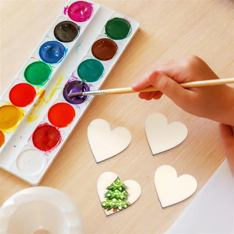 50 Pcs Heart Slices Crafts Wooden Craft Hearts Small Wood Slices Diy Heart Slices Crafts Decorations Heart-Shaped Wood