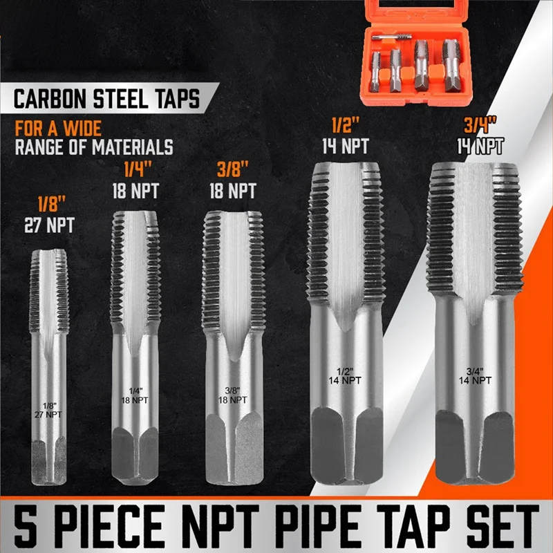 5 PCS NPT Thread FORMING Taps ก๊อกท่อชุดสําหรับทําความสะอาดหรือ Re-ด้ายเสียหายหรือ Jam หัวข้อท่อ