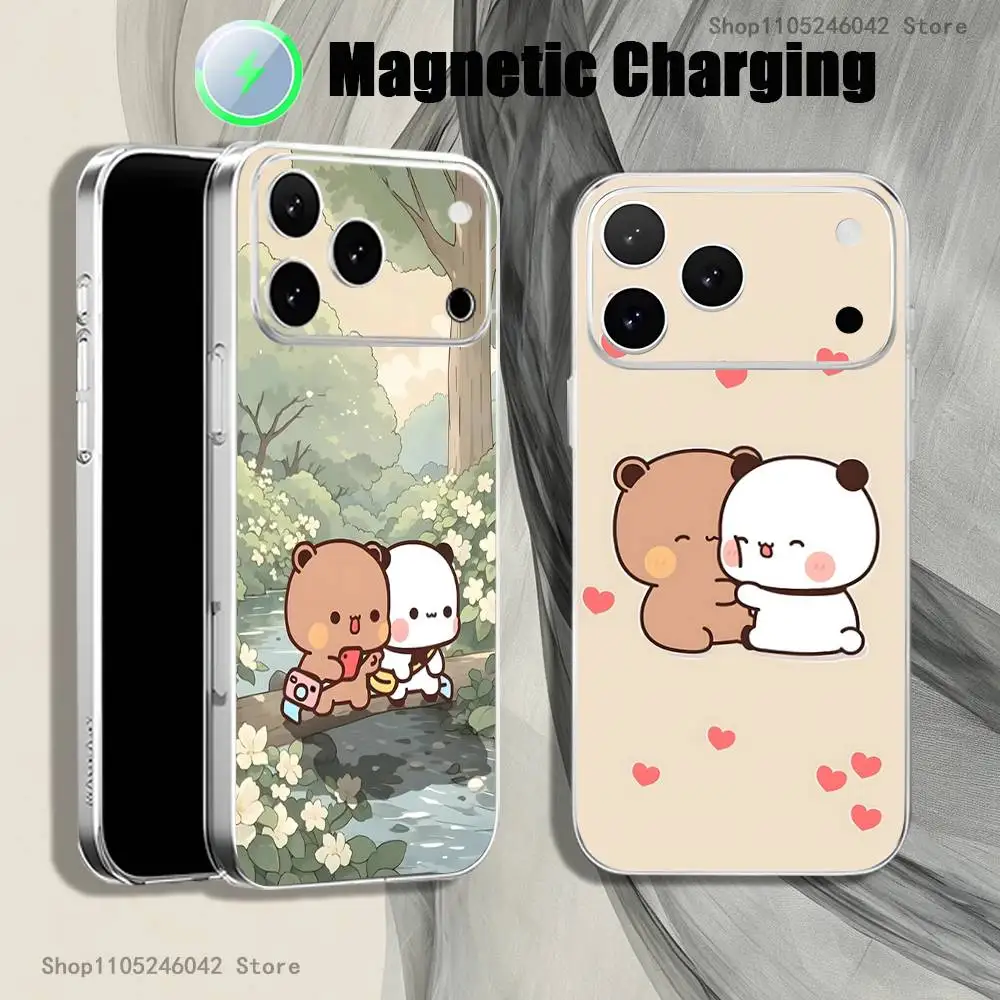 Cute BuBu DuDu Magnetic Wireless Charging Transparent White Phone Case For iPhone 17,16,15,14,13,12,11,Pro,Max,Plus
