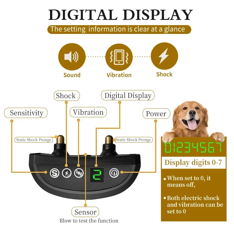 Electric Dog Training Collar Dog Anti Bark Waterproof Rechargeable Pet Remote Control For All Size Shock Vibration Sound