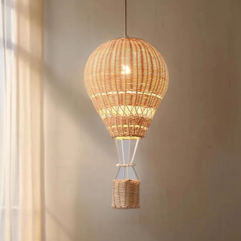 Hot Air Balloon Chandeliers LED Children's Room Lamp Handmade Rattan Craft Baby Room Nursery Boy Girl Bedroom Bedside Chandelier