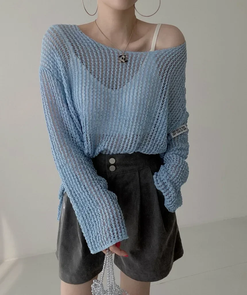 

2025 Hollow Out Female Clothing Long Sleeve Pullover Clothes Fashion Y2K Sweater For Women Korean Woman Oversize Sweaters