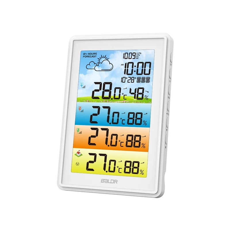 Colorful LCD Weather Station Wireless Digital Humidity Temperature Monitor Moon Phase Alarm Clock Barometer Forecast 3 Sensors