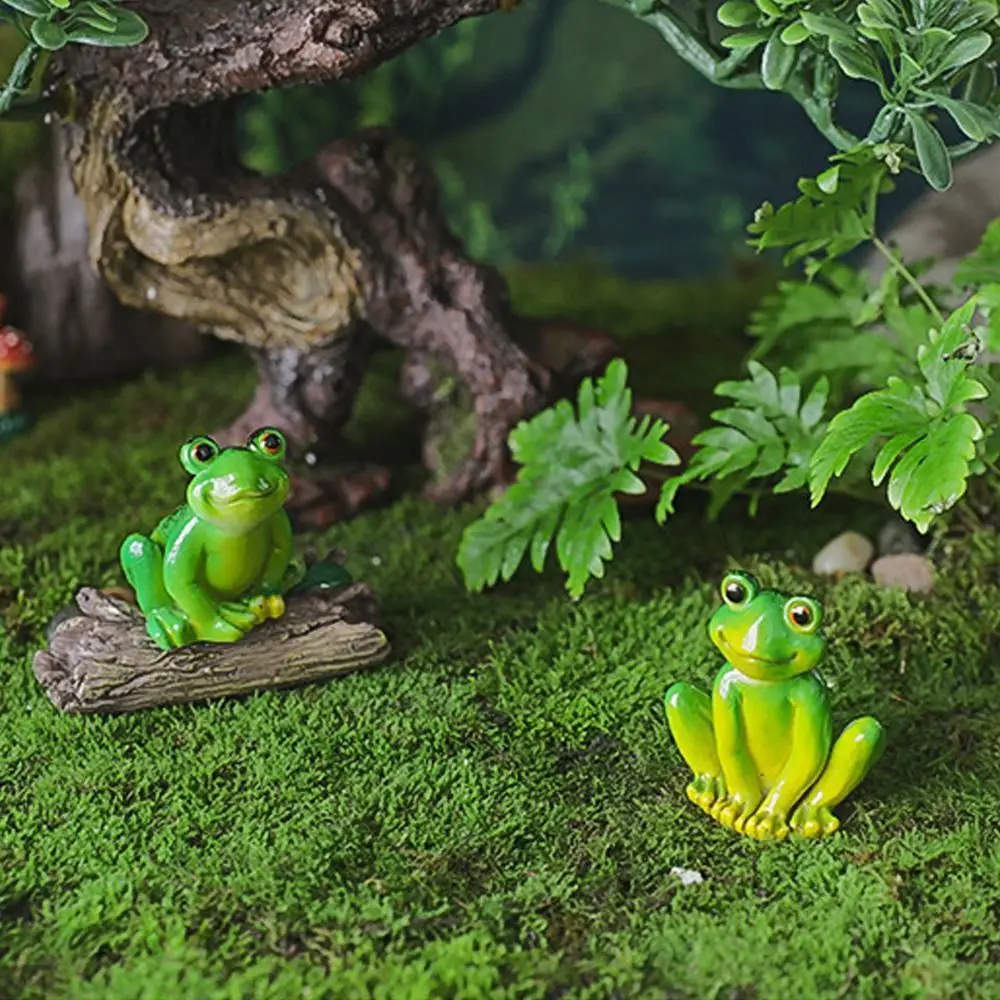 Animal Statue Resin Frog Figurines Cartoon Mini Garden Frog Ornament Realistic Green Micro Landscape