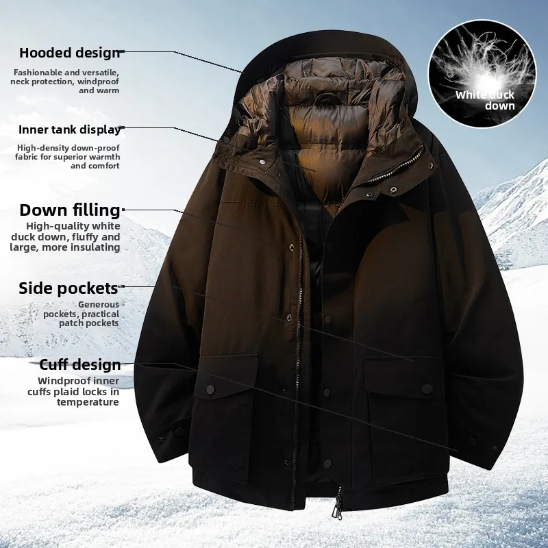 

Winter Down Jackets Mens Windproof Camping Fishing Hooded Casual Puffer Jackets Outdoor Thickened Warm Trekking Skiing Coats