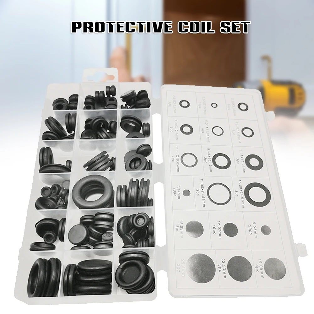 Newest 125Pcs Protective Coil Set O Ring Assortment Kit for Protecting Wire Plug Cable Coil Protector Perfect box Durable