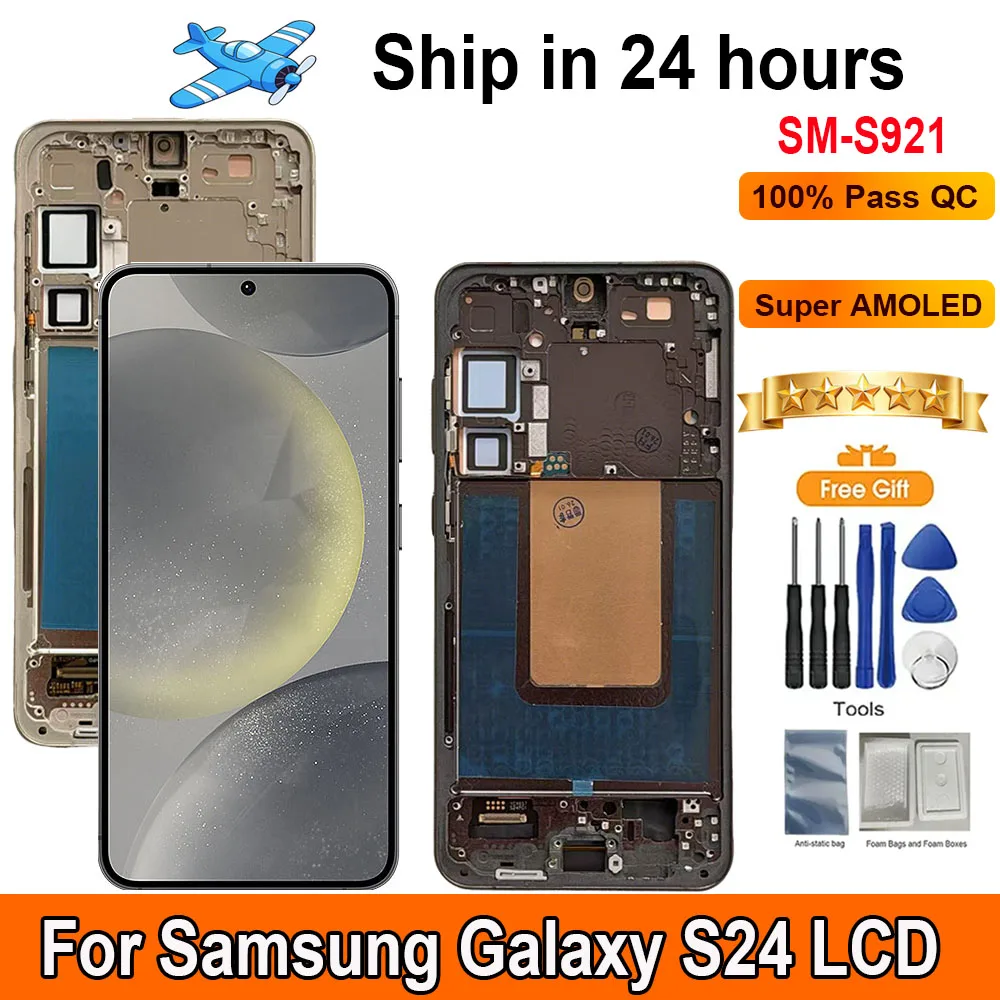 

6,2-дюймовый AMOLED-экран для Samsung Galaxy S24, ЖК-дисплей с рамкой, сенсорный экран, цифровая сборка, замена S24 SM-S921