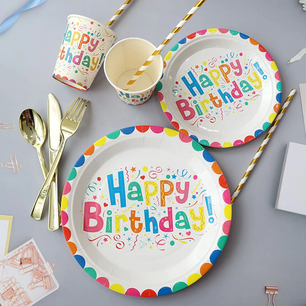 

1 set Disposable Birthday Paper Plates Party Supplies Creative Design Decorations For Smartphone Case H Dried Flower