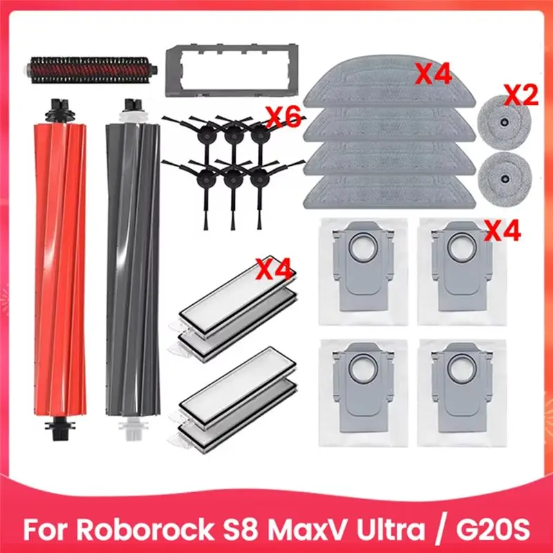 

Комплект из 24 запасных частей ABIY для робота-пылесоса Roborock S8 MaxV Ultra: роликовые и боковые щетки, фильтры, насадки для влажной уборки, мешки для сбора пыли