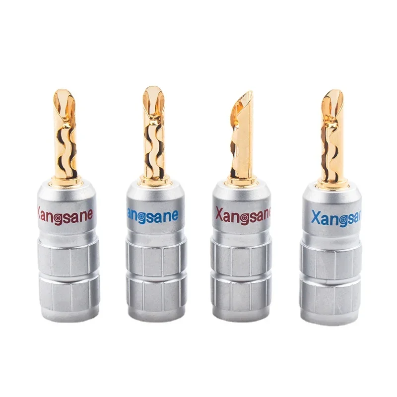 4pcs Banana Plug Copper Gold Plated Sawtooth Solder-free Speaker Plug HiFi Audio LoudSpeaker Plug Connector