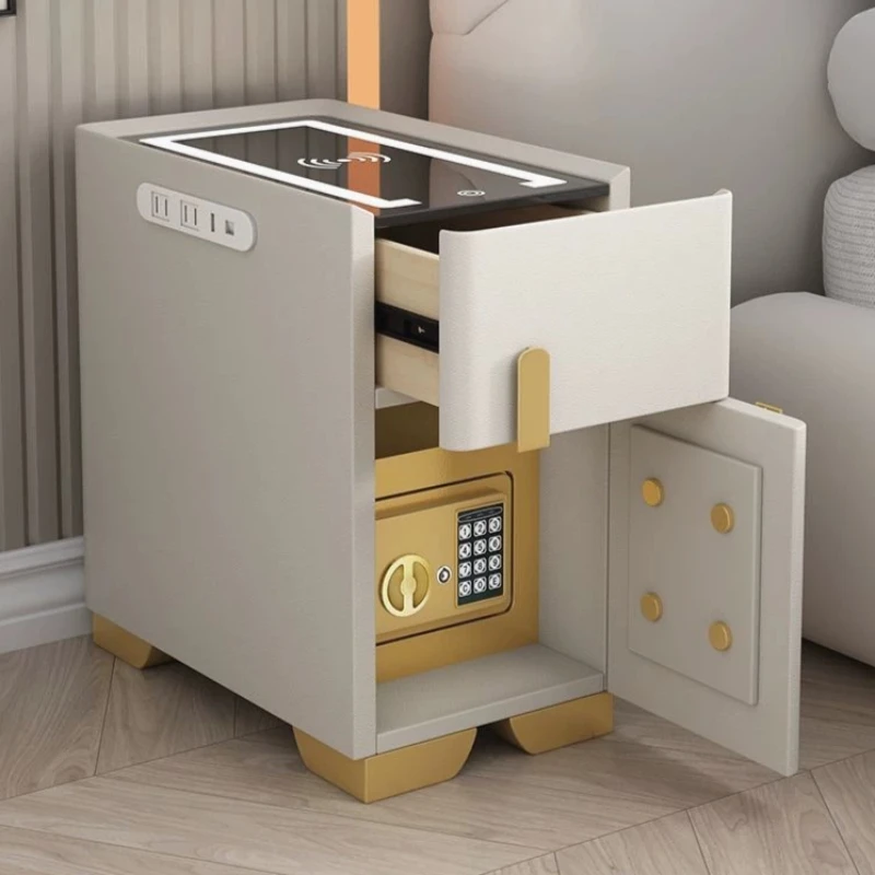 Secret Charging Night Stands Narrow Safes White Clearance Bedside Tables Glossy Fluted Muebles Para Dormitorio Furniture Home