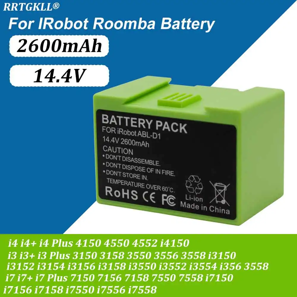 

I7 14.4V 2600mAh I7 Battery Replacement for IRobot Roomba E and I Series I7+ E5 7150 7550 I3 3150 I3+ 3550 I4 4150 I4+ 4624864