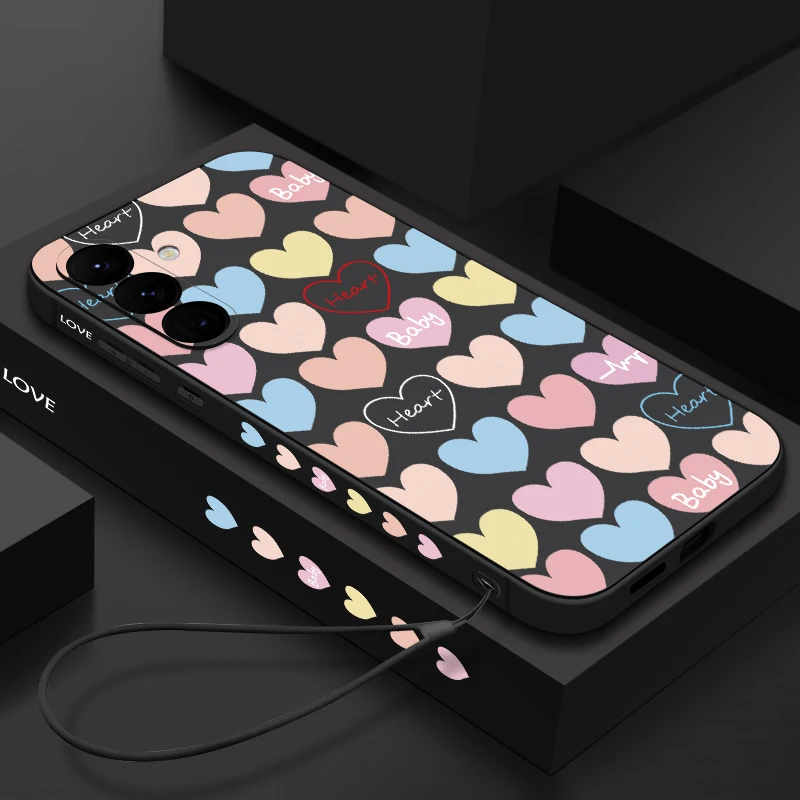 Love Hearts Lanyard Case For Samsung Galaxy S24 S23 Ultra S25 S22 S21 S20 FE A16 A26 A36 A56 A14 A34 A15 A25 A35 A55 A54 5G Capa