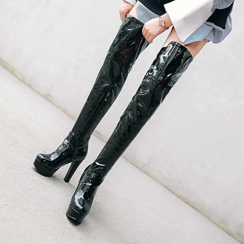 

Platform Thigh High Boots Women Sexy High Heels Over-the-Knee Boot Female Red White Zipper Long Dance Fetish Shoes Big Size