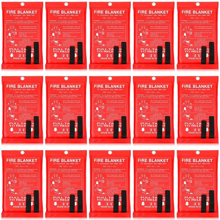 15 Pcs Fire Blanket Fiberglass Fire Emergency Flame Retardant Safety Fireproof Safety Suppression Cover Blanket for Kitchen, Hom