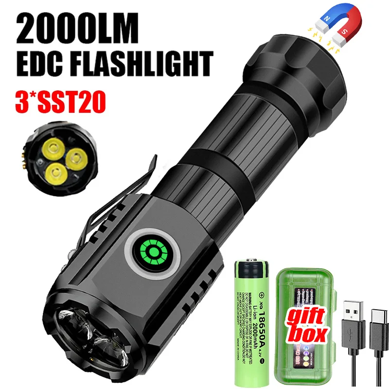 Super Bright Mini P35 LED Flashlight USB Rechargeable Torch 5 Lighting Modes 2000LM Powerful Lamp Camping Fishing Lantern