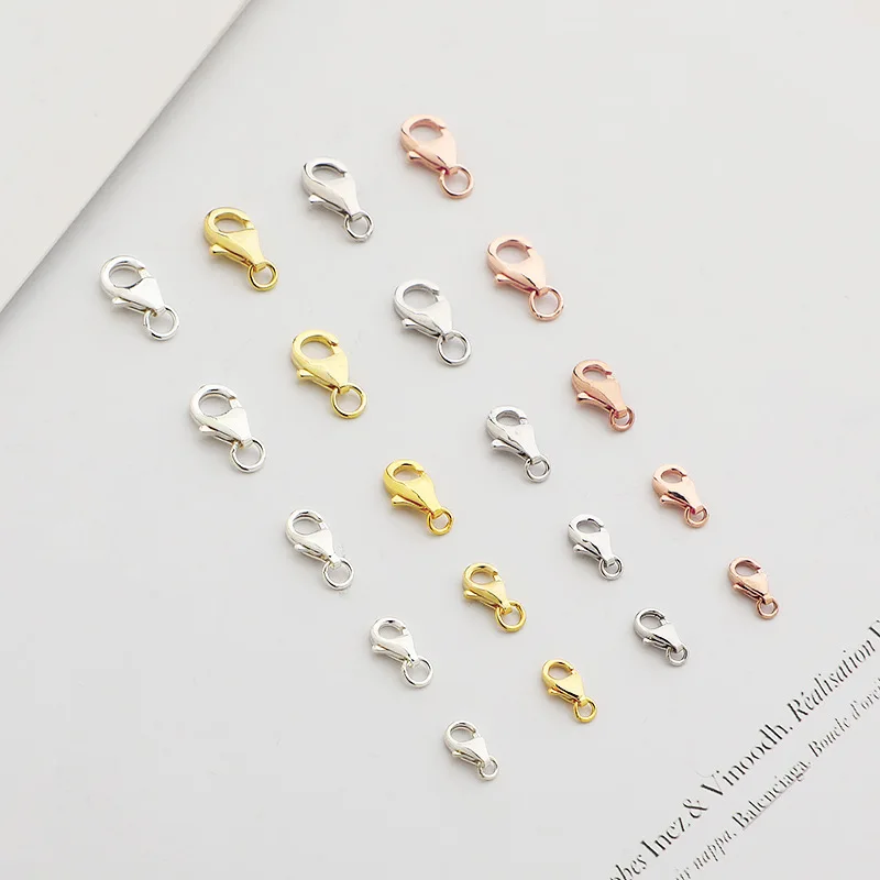 1pc 100% 925 Sterling Silver Lobster Clasps 7/8/9mm Rose Gold/Gold/Silver Color Clasps Hooks Fit Necklace Bracelets DIY Jewelry