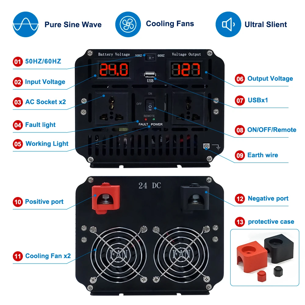 Akadálymentes Szinusz Hullámosság Inverter 4000W/8000W DC12V/24V/48V hogy AC220V 230V 50hz/60hz feszültség Digitális kijelző Inverter Zárkózott vezérlő