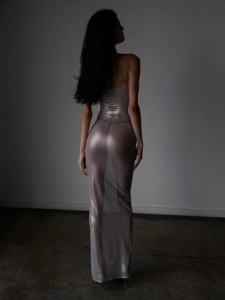 여성용 섹시한 스트랩 맥시 드레스, 바디 쉐이핑 드레스, 멋진 힙스터 의류, 시스루